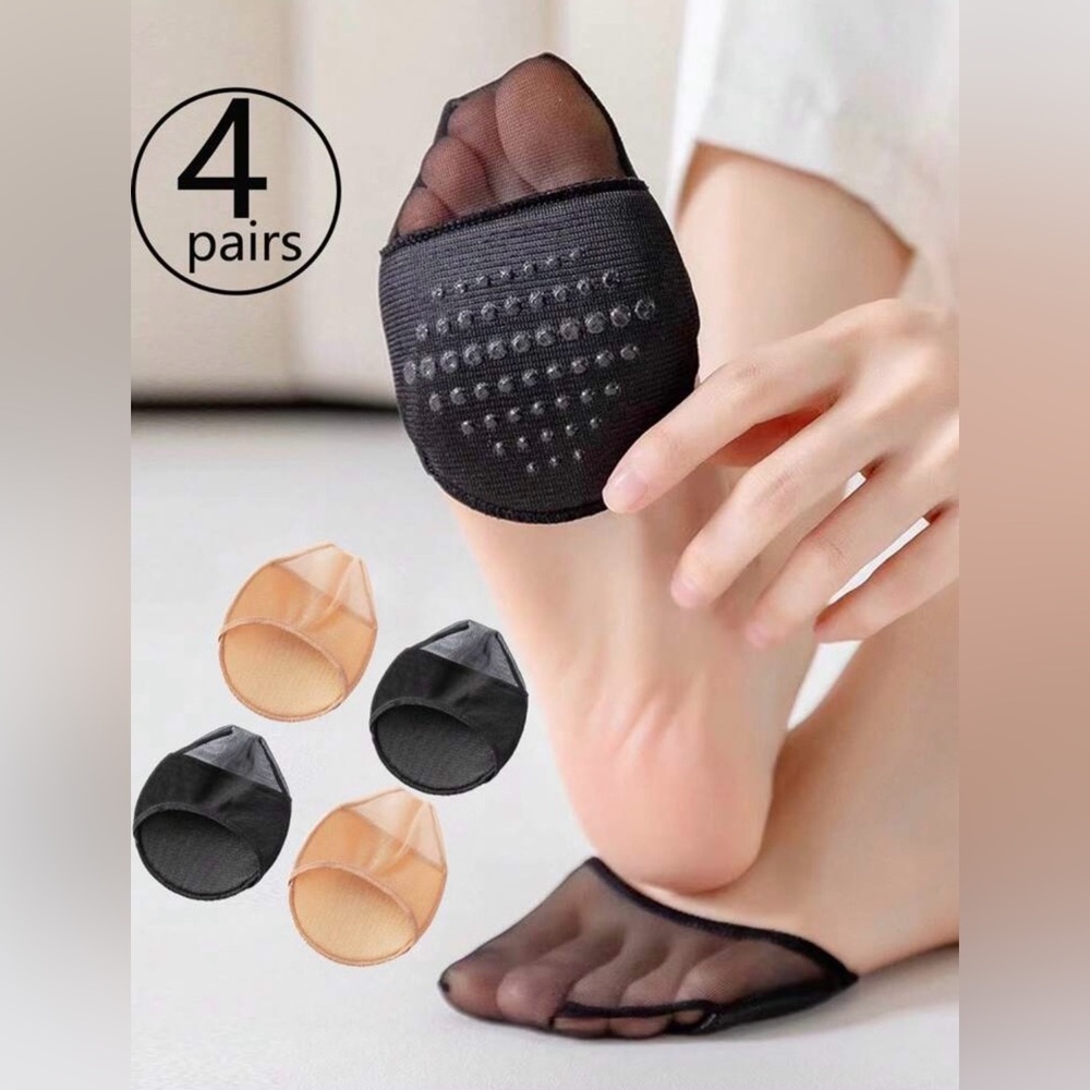 Non-Slip Sheer Toe Pads - Black & Nude (4 Pairs)